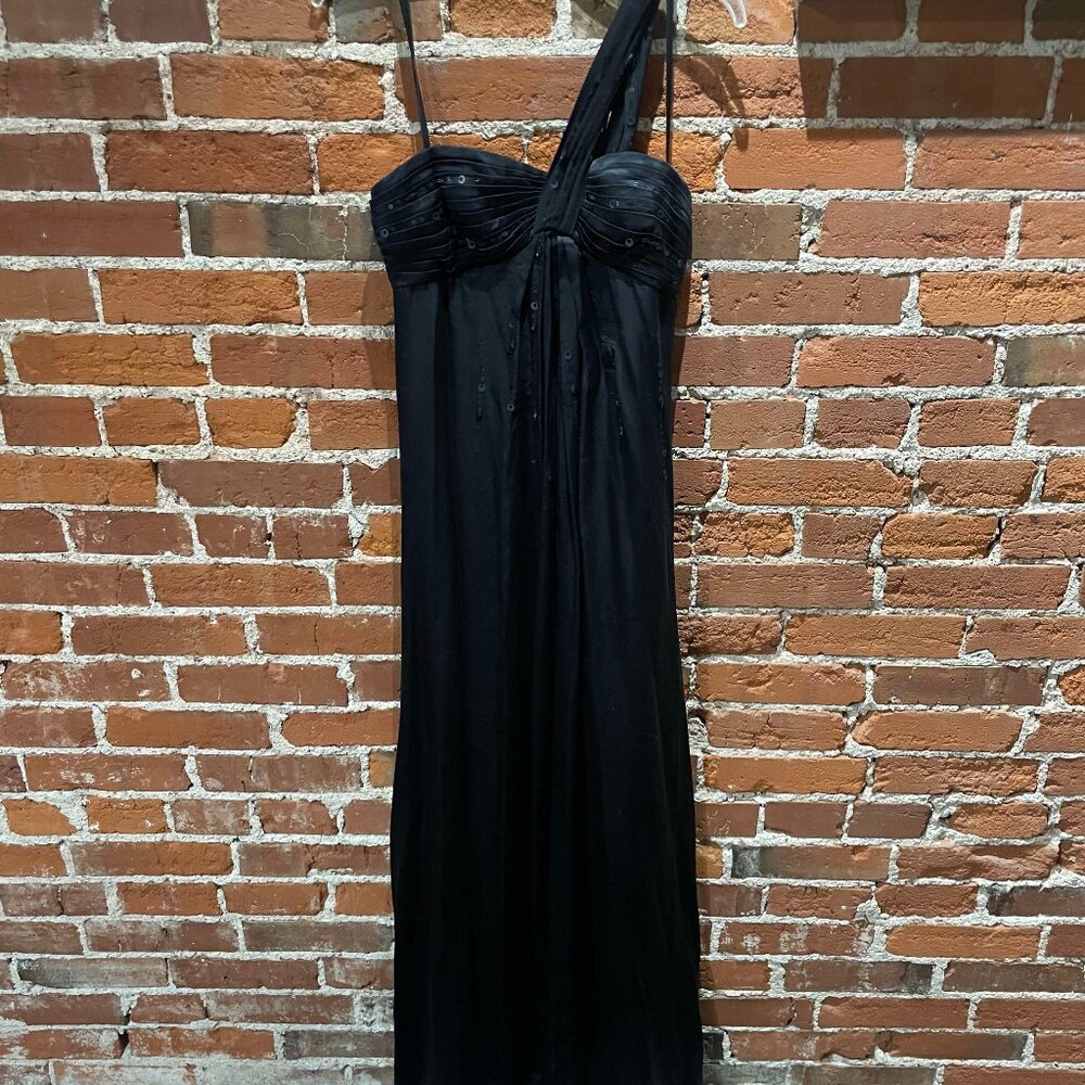 BCBG Maxazria One-Shoulder Black Sequin Gown